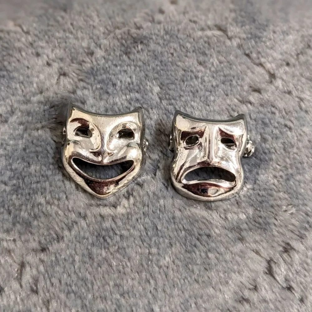 Vintage 70's Rhodium Plated Comedy and Tragedy Small Scatter Pins